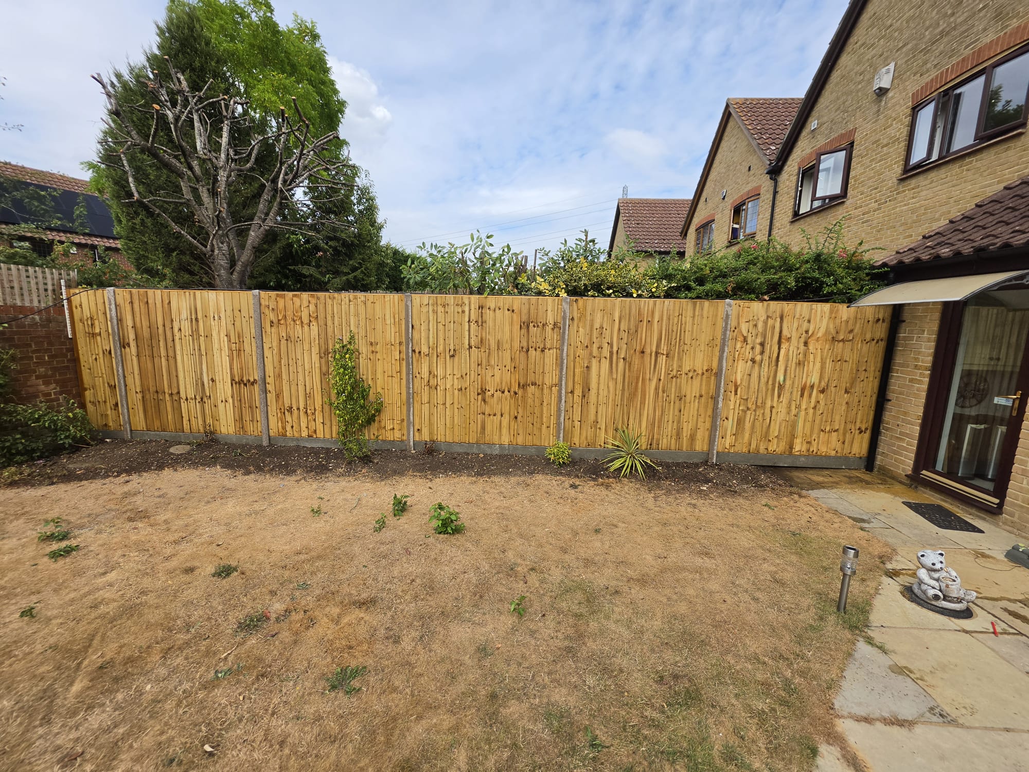 Freshly installed timber fence and lawn, completed by Parkwood Fencing & Decking